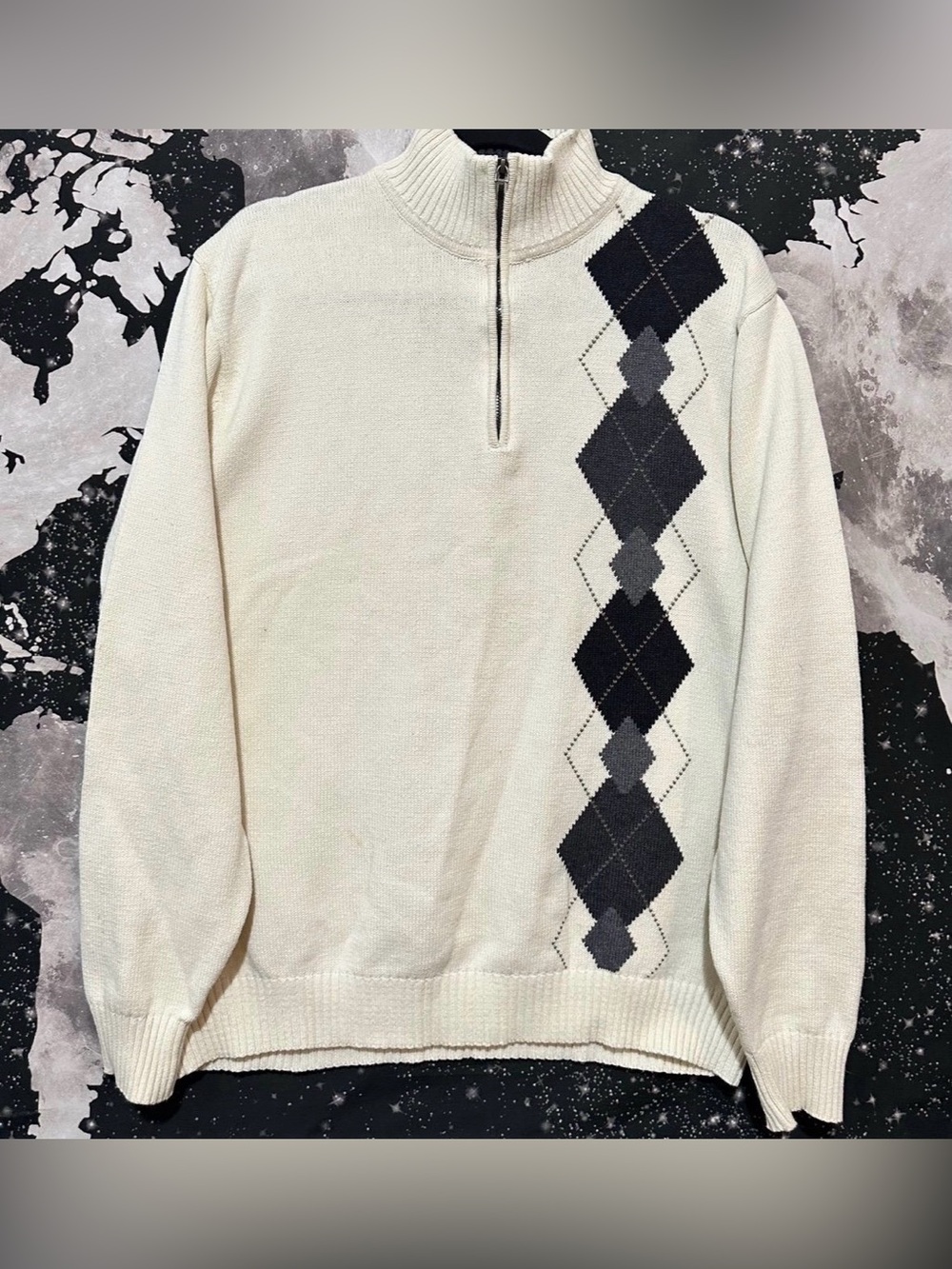 Oscar de la Renta Argyle Quarter-Zip Sweater